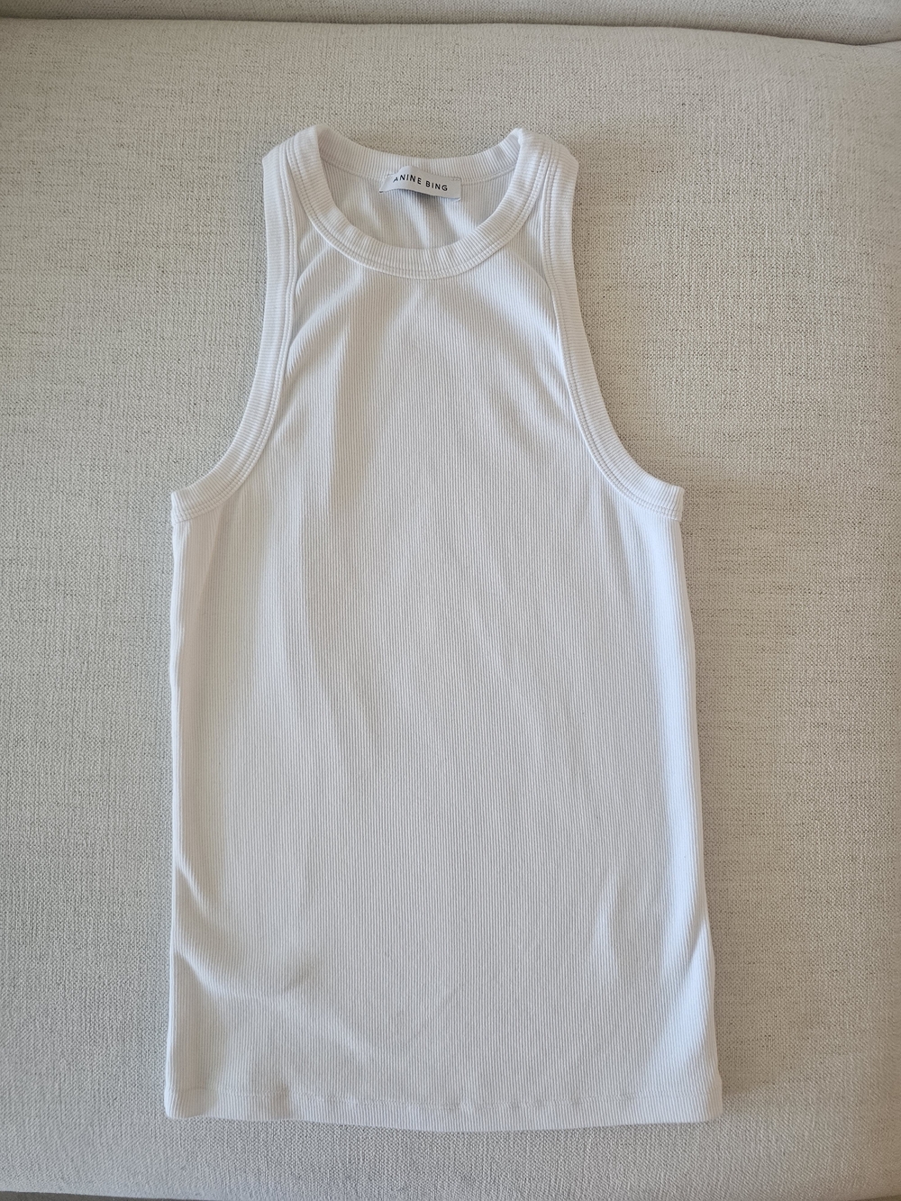 ANINE BING Eva Women’s White Ribbed Racerback Tank Top Sz M
